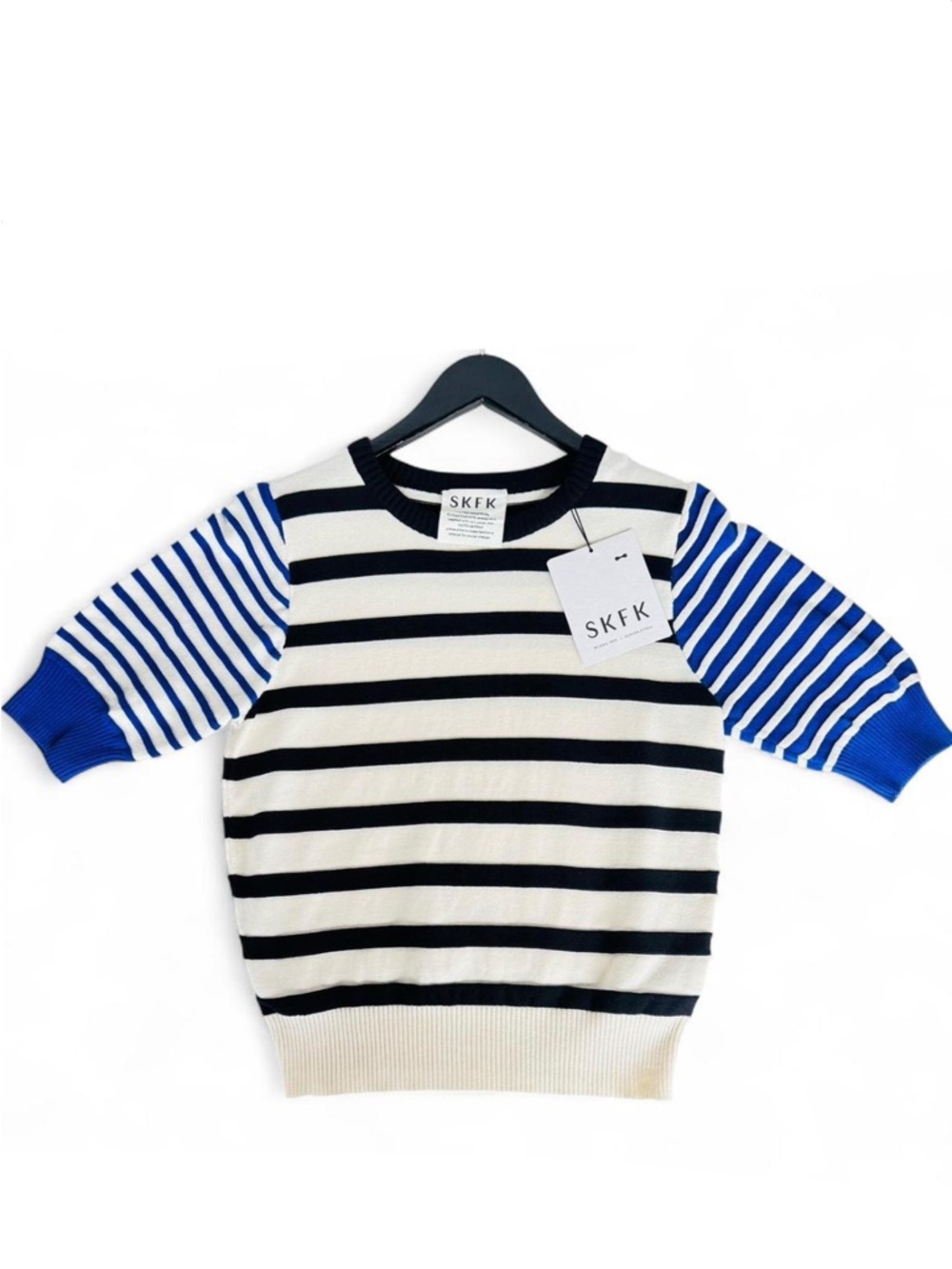 Muike Blue Black Stripe Knit Top